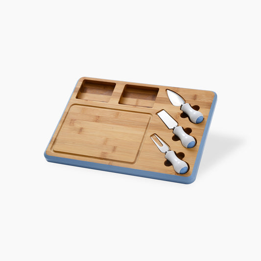 Wood Cheese Board with 2 Knives and 1 Fork Set