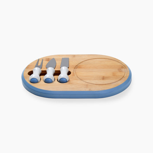 Oval Wood Cheese Board with 2 Knives and 1 Fork Set