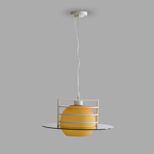 Lime Yellow Glass Single Light Round Pendent Lamp