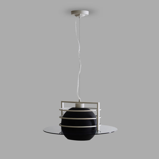 Mat Black Glass Single Light Round Pendent Lamp