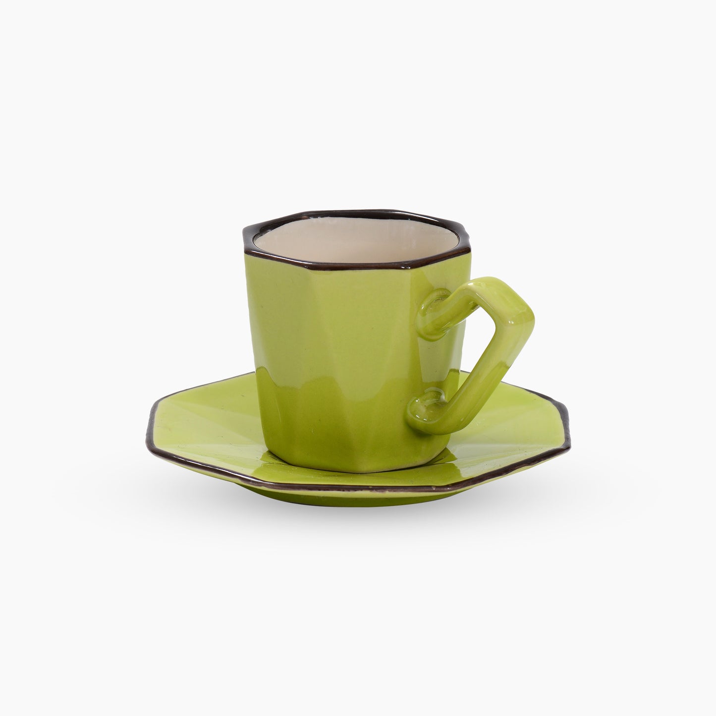 Stoneware 24 Piece Green Coffee Cup and Saucer Set