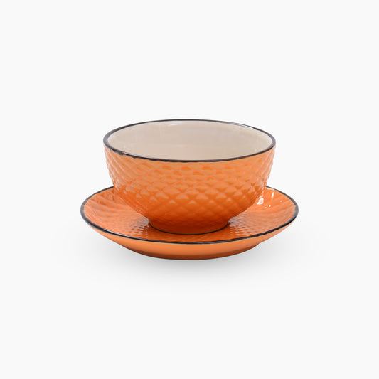 Orange Stoneware 24 Piece Bowl and Saucer Set