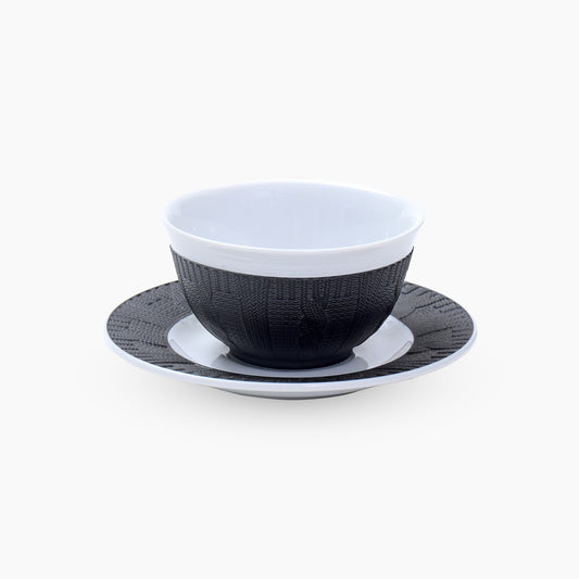 Black and White set of Black 6 bowls and 6 saucers