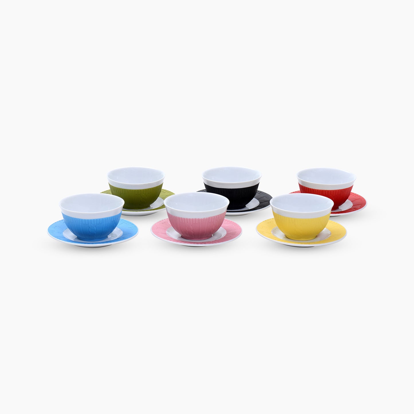 Colorful set of assorted Color 6 bowls and 6 saucers