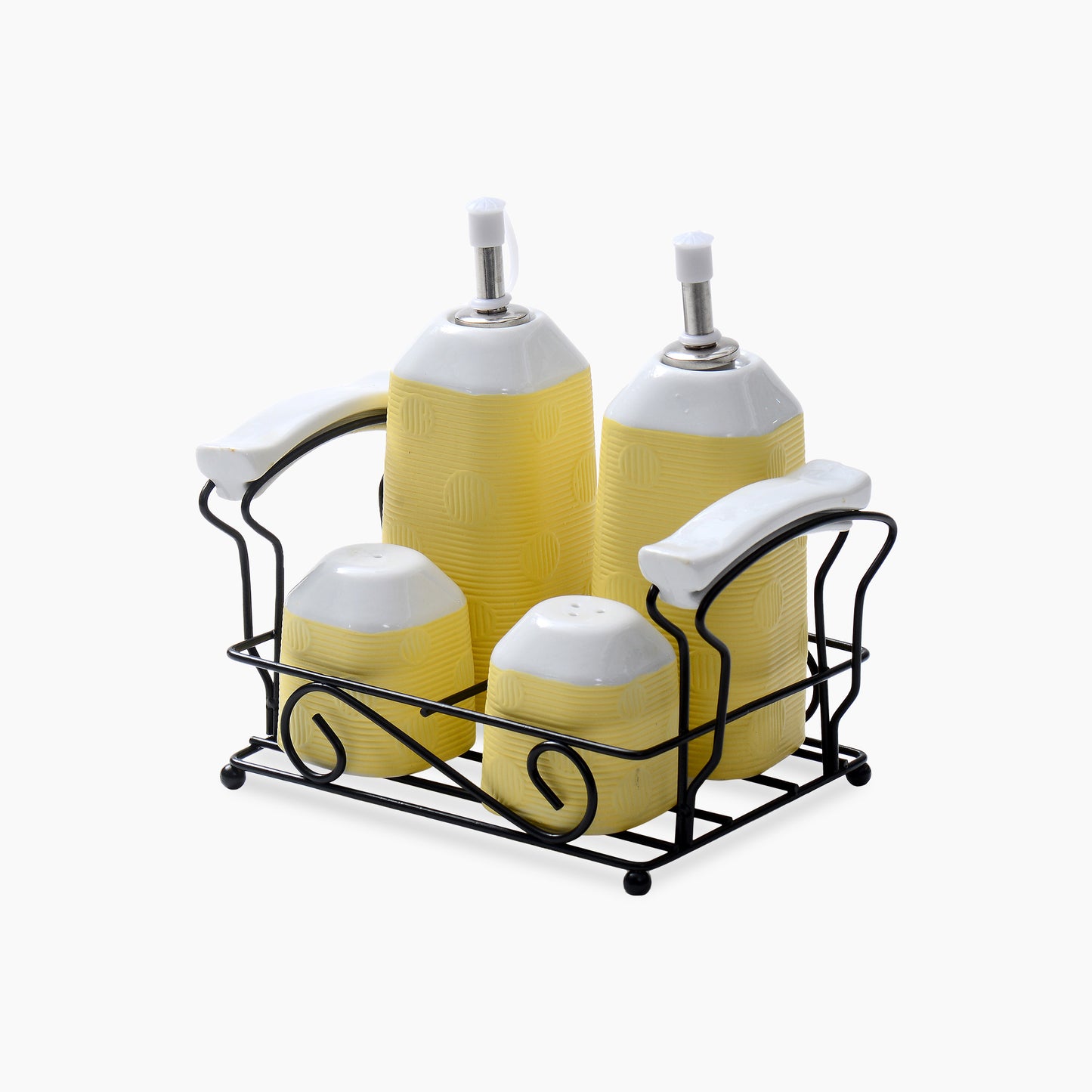 Porcelain 6 Yellow Pieces Oil & Vinegar Cruet Set