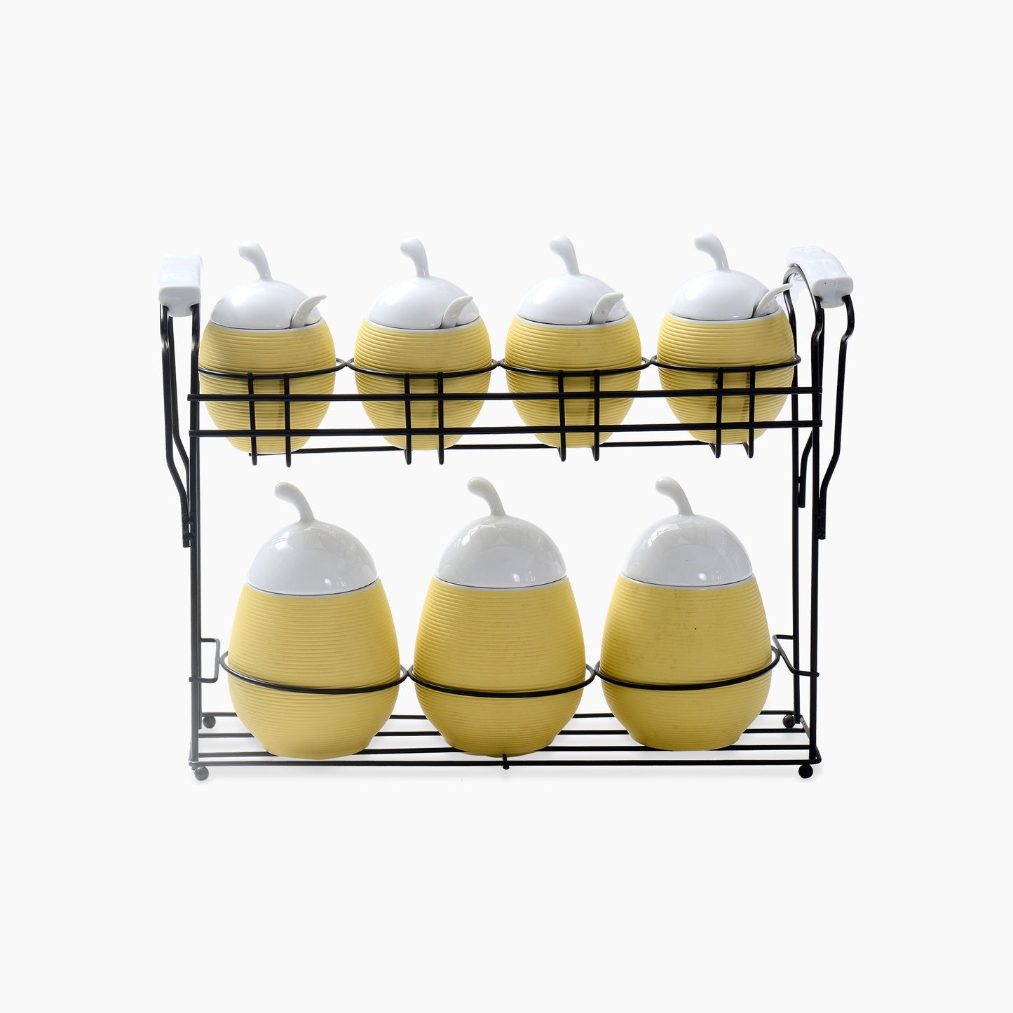 Porcelain 7 Piece Yellow Canister set with stand