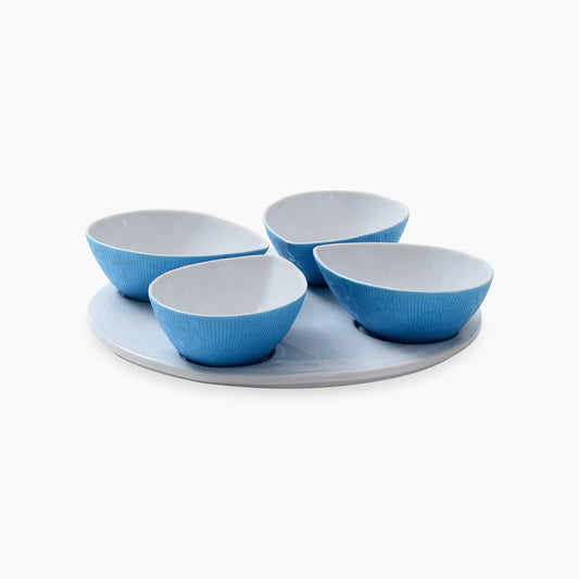 4 Piece serving Blue oval bowls on plate