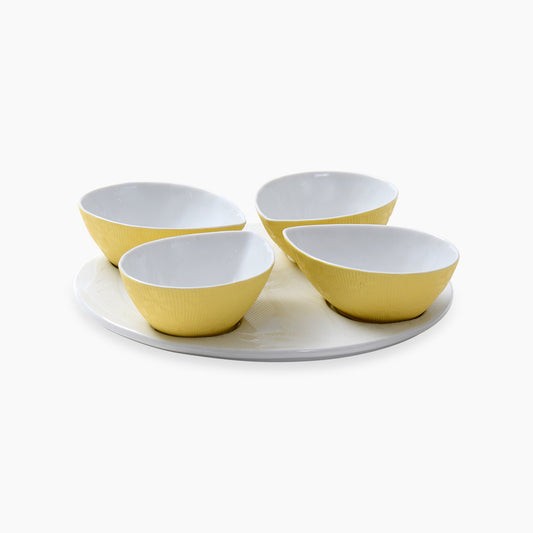 Exotic 4 Piece serving Yellow oval bowls on plate