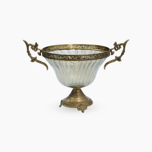 Wonderful Round Hand Made Brass Deep Bowl on Foot-Brass with Smoked Glass