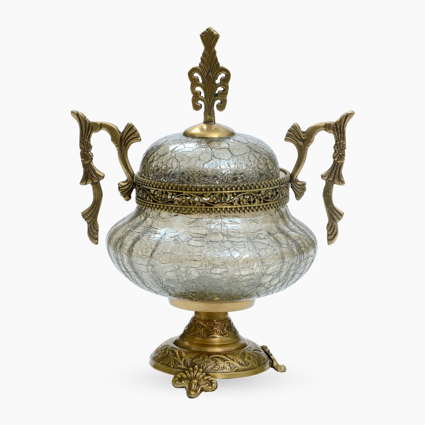 The Gigantic Hand Made Brass Round Bonbonniere with Cover-Brass with Smoked Glass