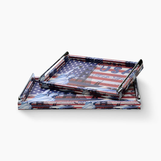 New York 2 Serving Trays Set with Steel Handles