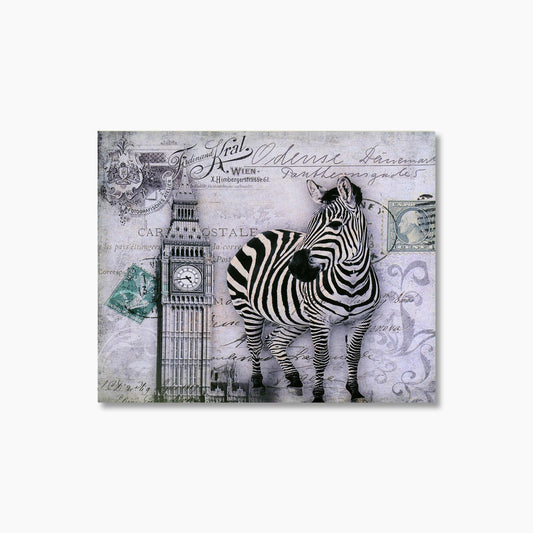 Shadowy Safari Zebra & the Big Ben Printed Fabric Frame