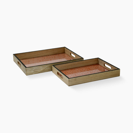 Set of 2 Engineered Natural Wood Trays