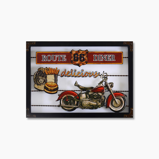 Route 66 Diner Vintage Metal Mdf Wall Frame