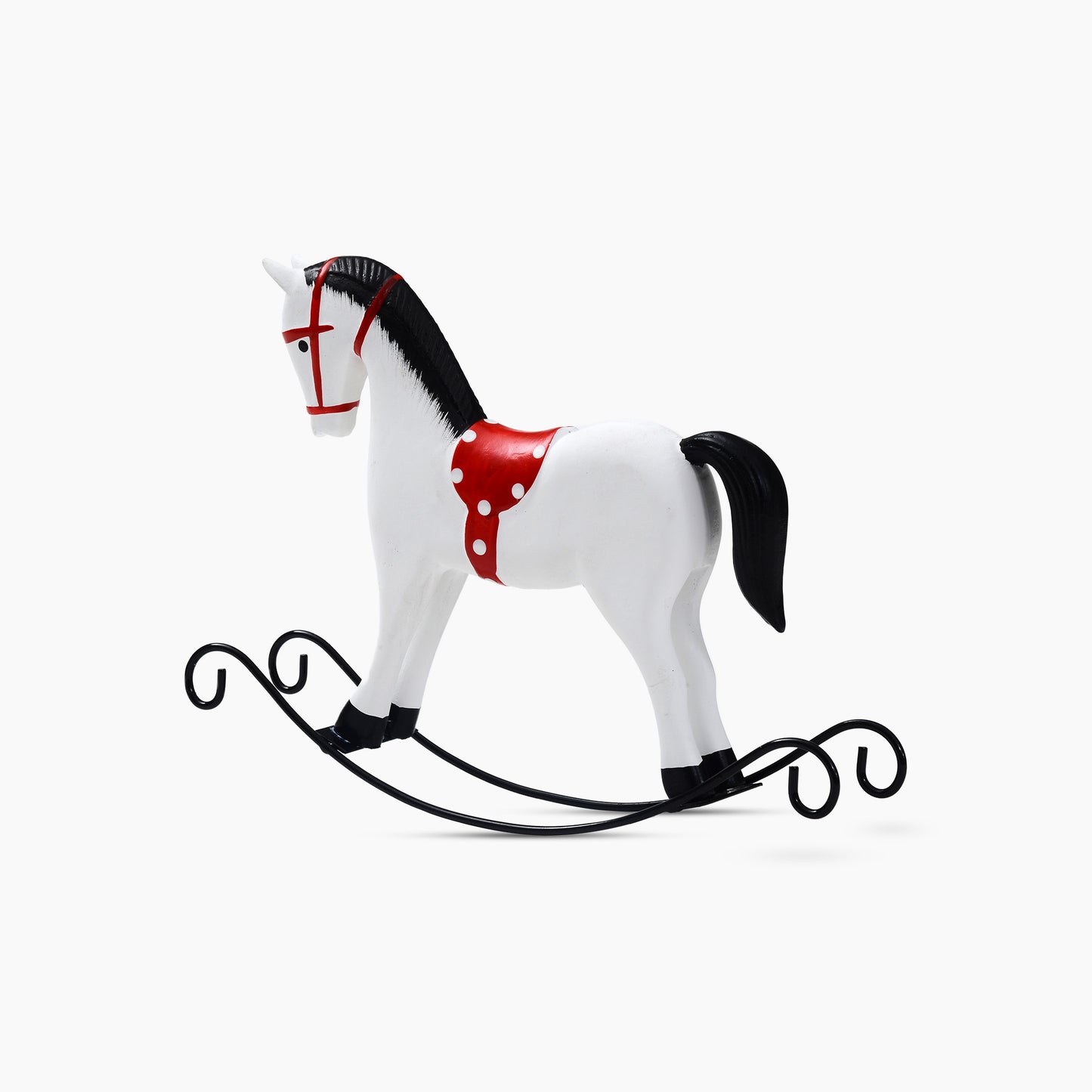 Retro Wooden Look White Resin Rocking Horse Figurine