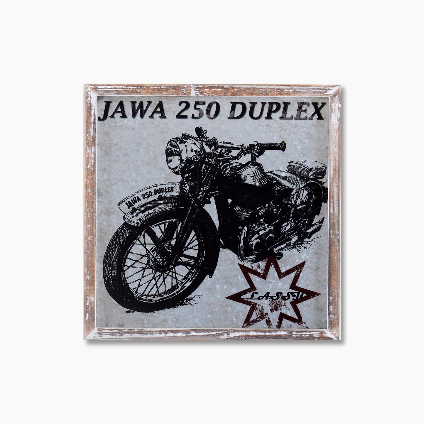 Retro Jawa Motor Bike Square Vintage Metal Frame