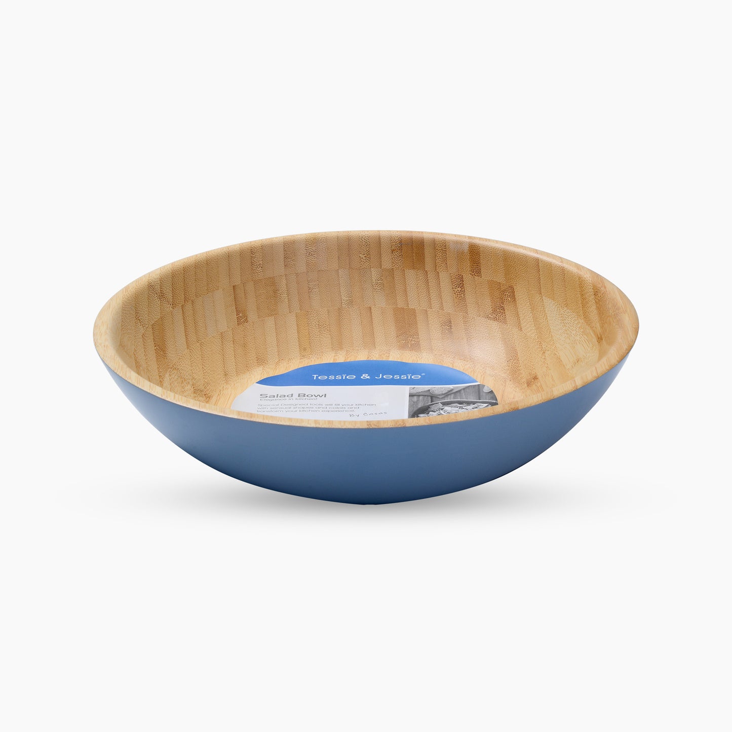 Large Wood Light Blue Salad Bowl